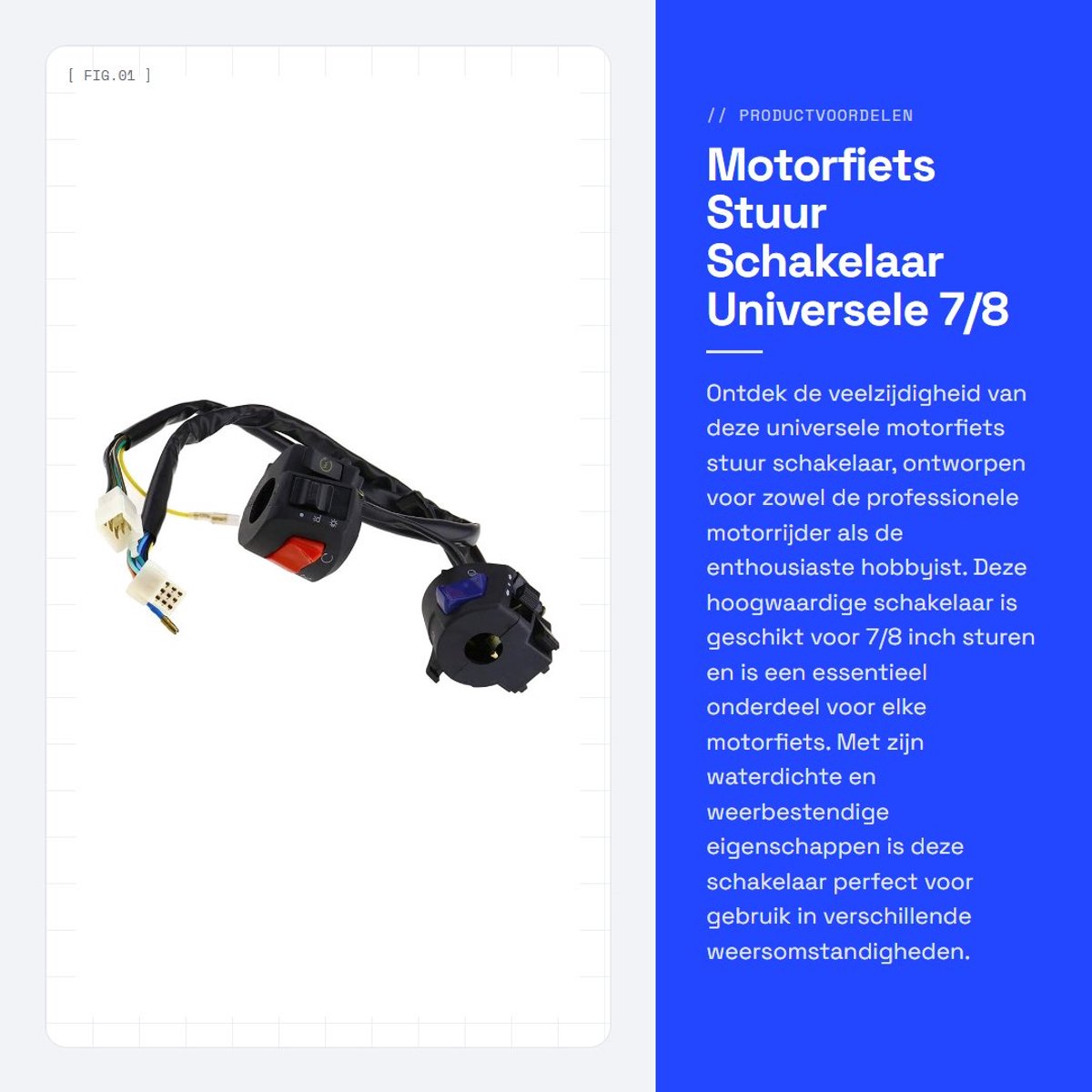 Dailygoods - Motorfiets Stuur Schakelaar - Universele 7/8 Inch - Waterdicht en Weerbestendig - Voor 12V Systemen - Multifunctioneel - Geschikt voor Mo...