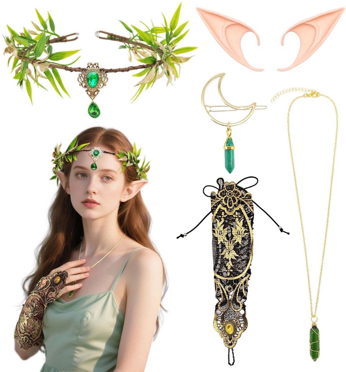 Dailygoods- Hoofdband met feeënbladeren - Bosfee Hoofdband - Elfenkroon Sieraden - Elf Hoofdtooi - Meerkleurig - Set van 5 Stuks
