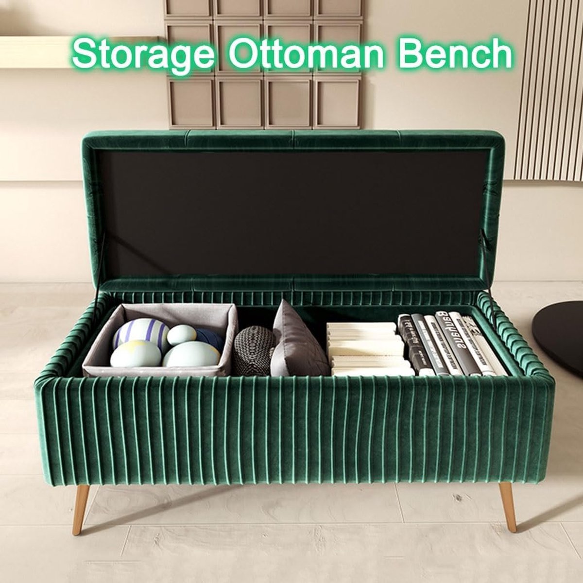 Opbergbank met Sto - Ottomaanse Kruk - Extra Zitten - Verborgen Opbergruimte - 100 cm - Lichtgrijs