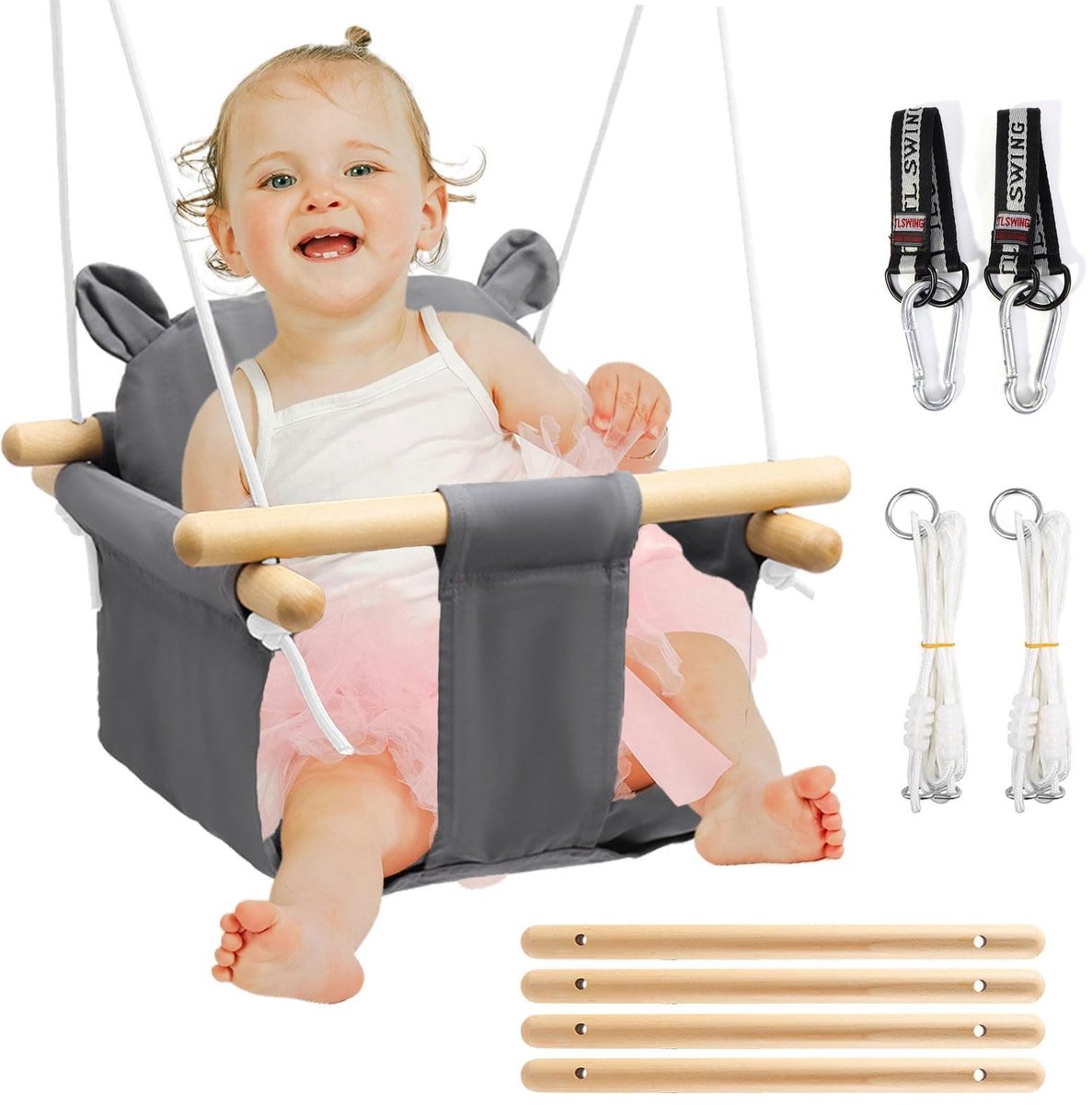 Dailygoods- Babyschommel - Verstelbaar - Veiligheidsgordel - Katoenen Kussen - Draagkracht 25 kg - Voor baby's en kinderen 6 maanden tot 3 jaar - Kinderschommel