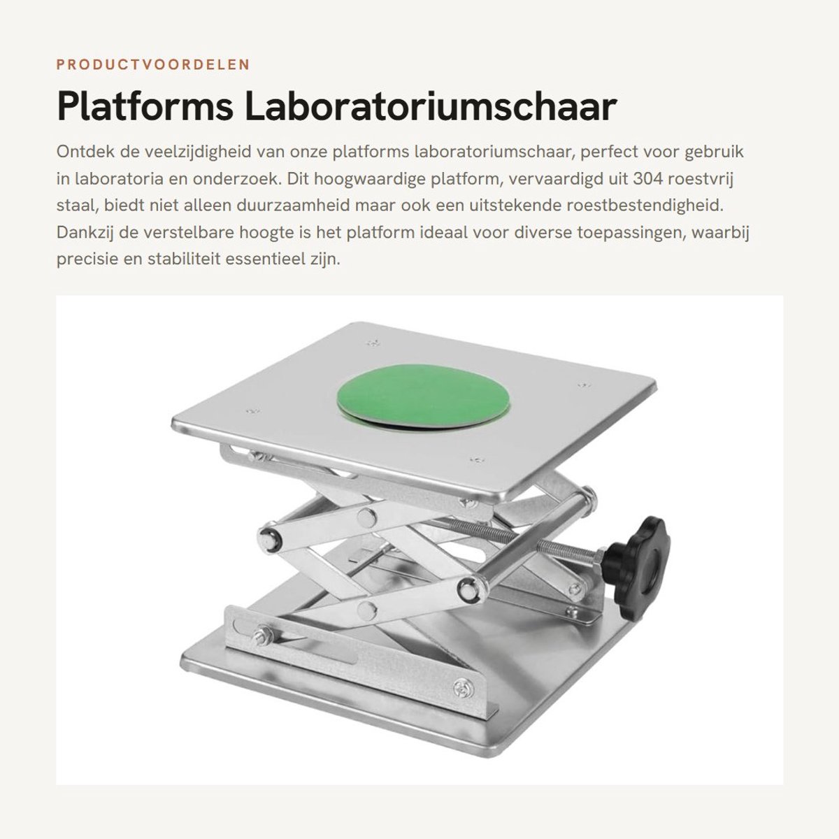 Dailygoods- Laboratoriumschaar Roestvrij Staal - Platforms - Verstelbaar - Hoogte 80-280 mm - Duurzaam - 200 x 200 mm - Hefplatform