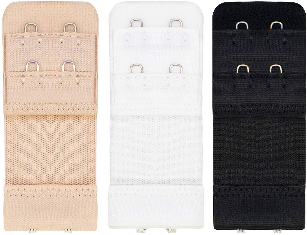 Dailygoods- Beha-verlengbanden 3 stuks - Flexibele dubbele haak - Onopvallend - Nylon - Voor tijdelijke gewichtstoename - Handwas geschikt - Beha Verlenger