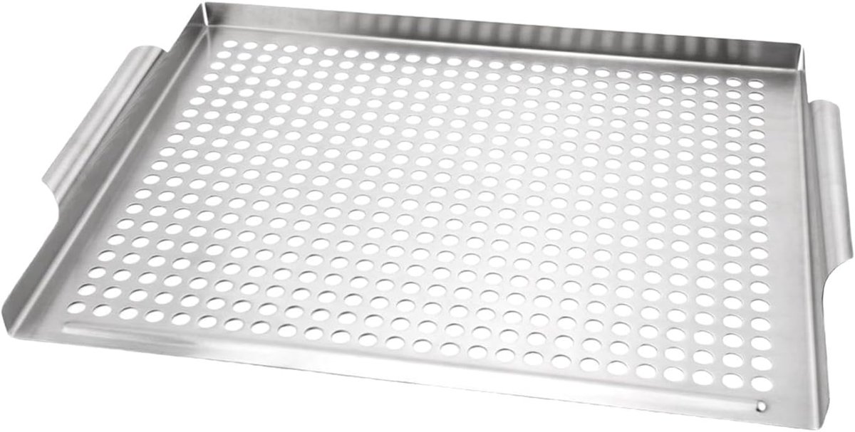 Grillplaat BBQ Bakplaat Grillrooster Outdoor Koken Geoptimaliseerde Vetafvoer 36.8 x 29.4 cm Zilver