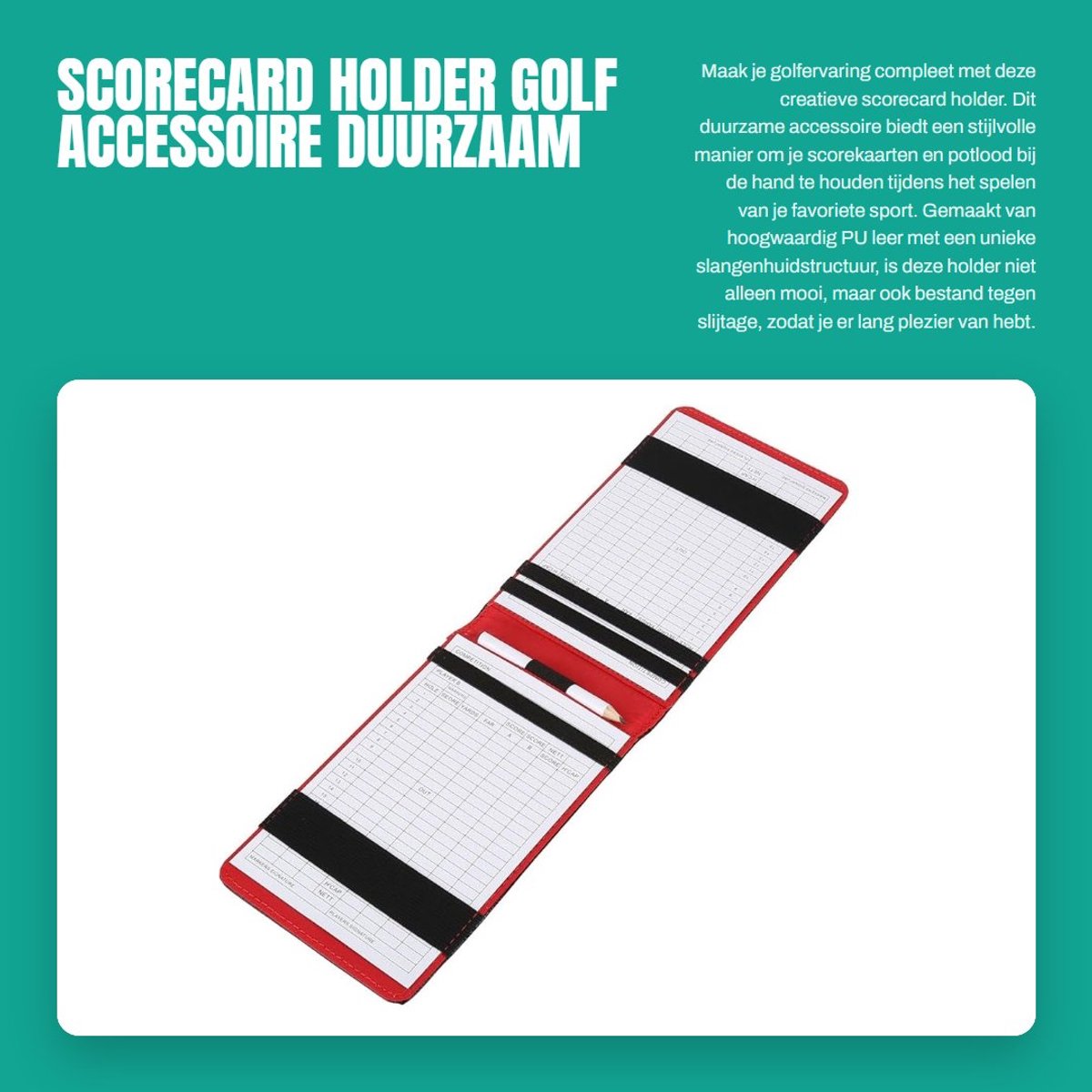 Dailygoods- Scorecardhouder Duurzaam PU Leer - Accessoire voor Golf - Inclusief Houten Pen - Lichtgewicht - Twee Scorekaarten - Slangenhuidstructuur - Golf Scorecard Holder