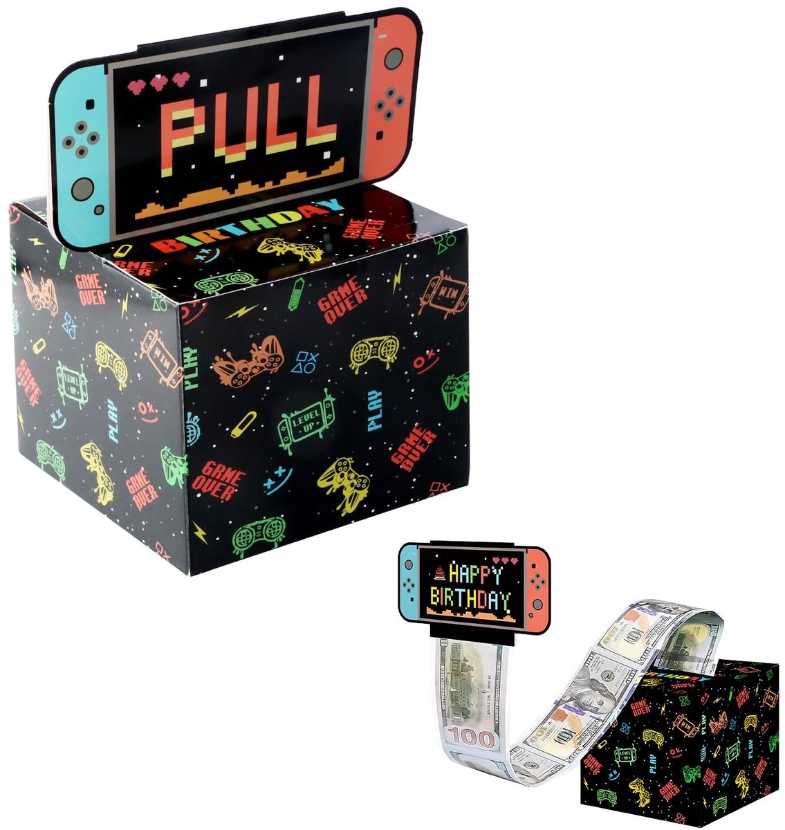 Dailygoods- Spaarvarken Verjaardag - Cadeau met Verrassing - Spaarpot voor Volwassenen - Interactieve Geschenkdoos - Zwarte Spaarpot - Eenvoudig te Monteren