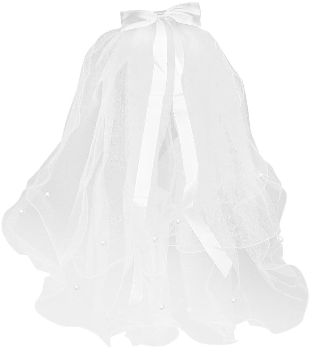 Dailygoods- Bruidssluier met parels - Korte Tule Sluier - Haarsieraad Bruid - Haaraccessoire Vrijgezellenfeest - Elegant en Romantisch