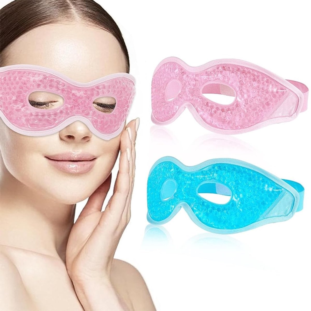 Dailygoods - Oogmasker Verkoeling 2 stuks - Gel oogmasker voor warme en koude therapie, verkoelend slaapmasker, oogkoelingsmaskers, verstelbaar elastiek, geschikt voor thuis, op kantoor en op reis
