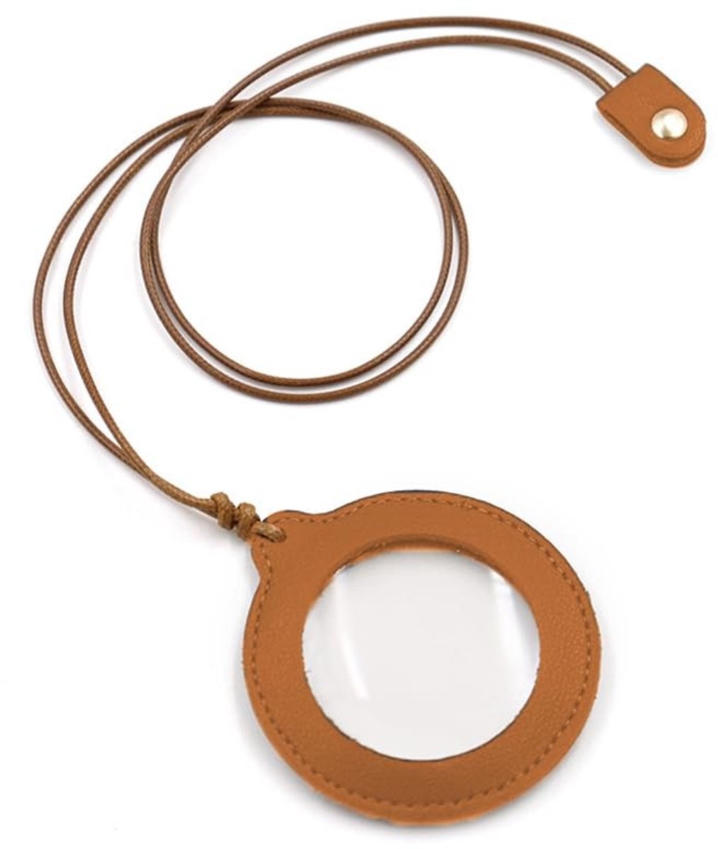 Dailygoods - ARFUKA Vergrootglas, 10-voudige vergroting, leesloep, kleine handloep met koord voor leeshulp en vergrotingshulp, bruin