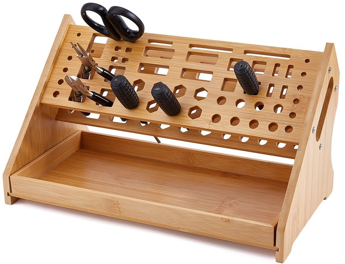 Dailygoods- Schroevendraaier Organizer - Houten Constructie - 53 Sleuven - Handgereedschap Opslag - Werkbank Rack - Duurzaam en Stevig - Gereedschapsopslag