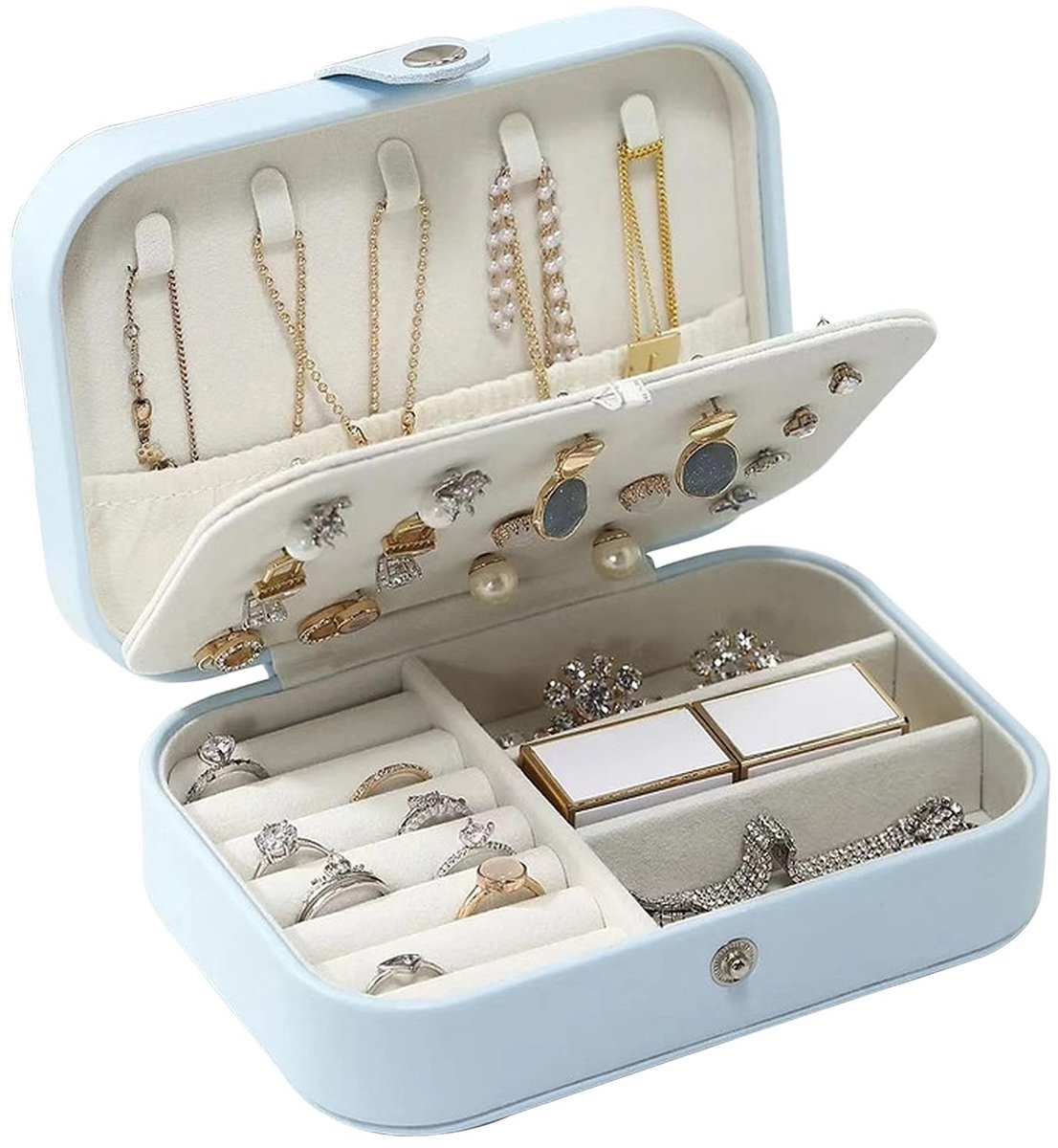 Dailygoods- Sieradendoos Hoogwaardig PU-leer - Draagbaar Sieradenkistje - 16 x 11 x 5 cm - Verstelbare Scheidingswanden - Zacht Fluweel Binnenkant - Voor Oorbellen/Ringen/Halskettingen - Sieradenkist