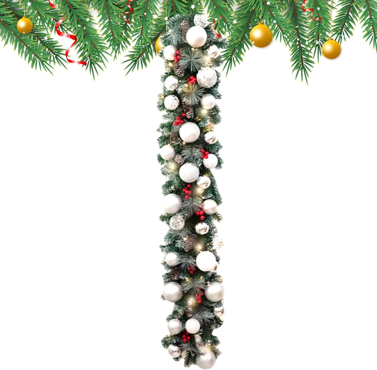 Kerstguirlande Verlichting - Kunstmatige Slinger - Feestelijke Decoratie - Handgemaakte Charme - 135 cm - Zilver