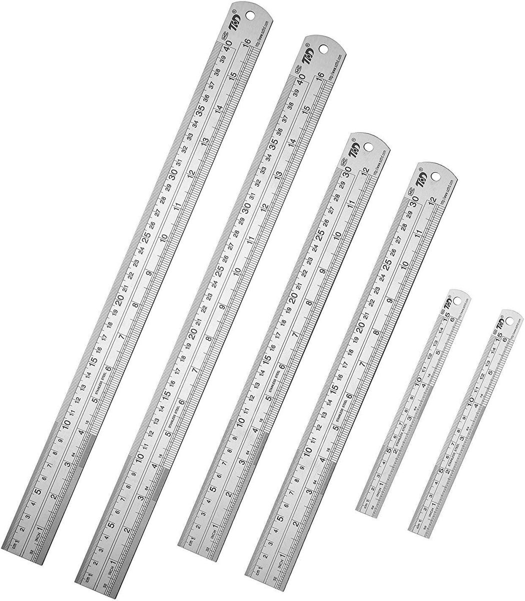 Metalen Liniaal Set - Rechte Meetlat - Kantoor Werk - Roestvrij Staal - 6 Stuks - Zilver