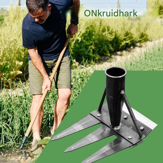 Onkruidverwijderaar - Tuinhark - Tuinonderhoud - Dubbelzijdig ontwerp - 3 tanden - Metaal — afbeelding 4