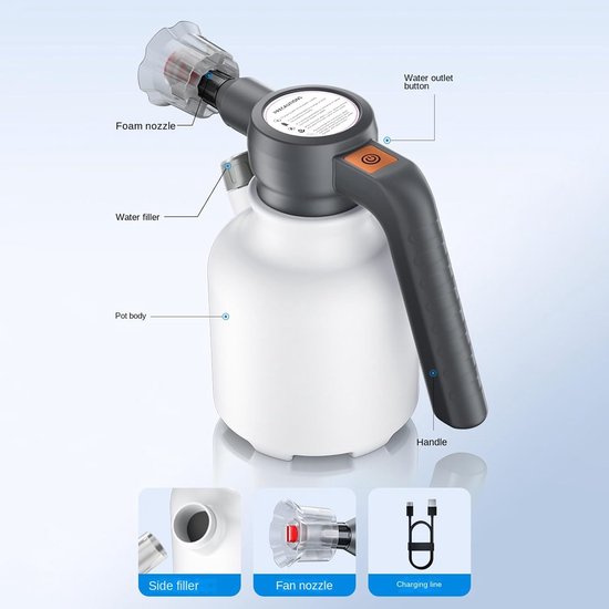 Elektrische Schuimsproeier - Luchtdrukspuit - Auto Wassen - Zelfaanzuigend Oplaadbaar - 2 Liter - Wit — afbeelding 4