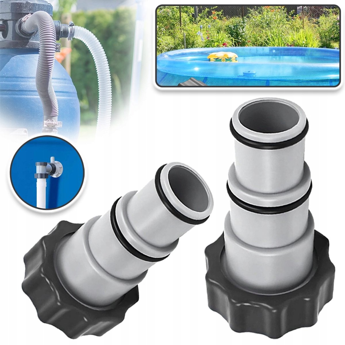 2 Stuks Adapter a Voor Intex Zwembad - Vervangende Slangadapters - Duurzame Kunststof Afdichtingsring - Lekvrij Eenvoudig Te Installeren - Compatibel Met Filterpompen Van 1500/2000/2500/4000 GPH