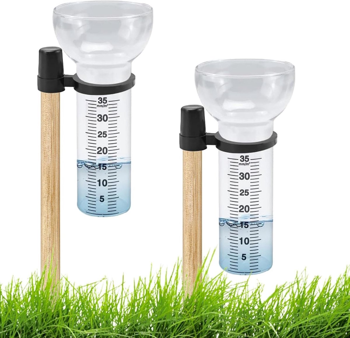 Glazen Regenmeter - Weerbeker Set - Tuin Beheer - Dubbele Bekers - 19x19x9 cm - Helder