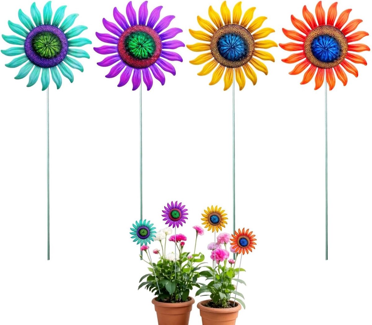 Metalen Tuinstaken - Decoratieve Stokken - Buiten Decoratie - Waterbestendig Ontwerp - 4 Stuks 45 cm - Kleurrijk