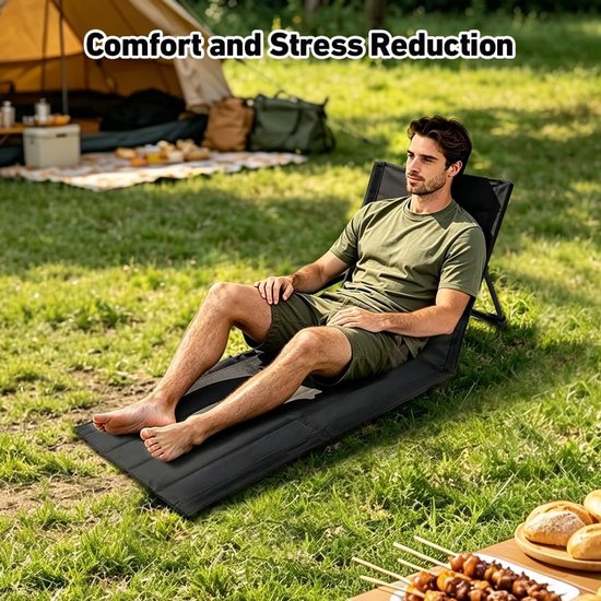 1-delige set - Strandmat met rugleuning - Strandstoel met rugleuning - Opvouwbare strandstoelmat - Draagbare strandstoel - Opvouwbare vloerstoel - Inclusief opbergtas - Geschikt voor strand, kamperen, enz. - 108*40.5cm - Zwart — afbeelding 4