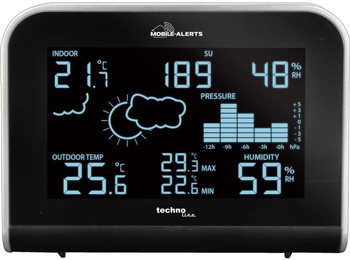 SnelShoppen - Weer Station met Smartphone Verbinding, LED Display, Temperatuur, Vochtigheid, Luchtdruk, Draadloze Buitenmeting, Zwart voor Thuis en Tu