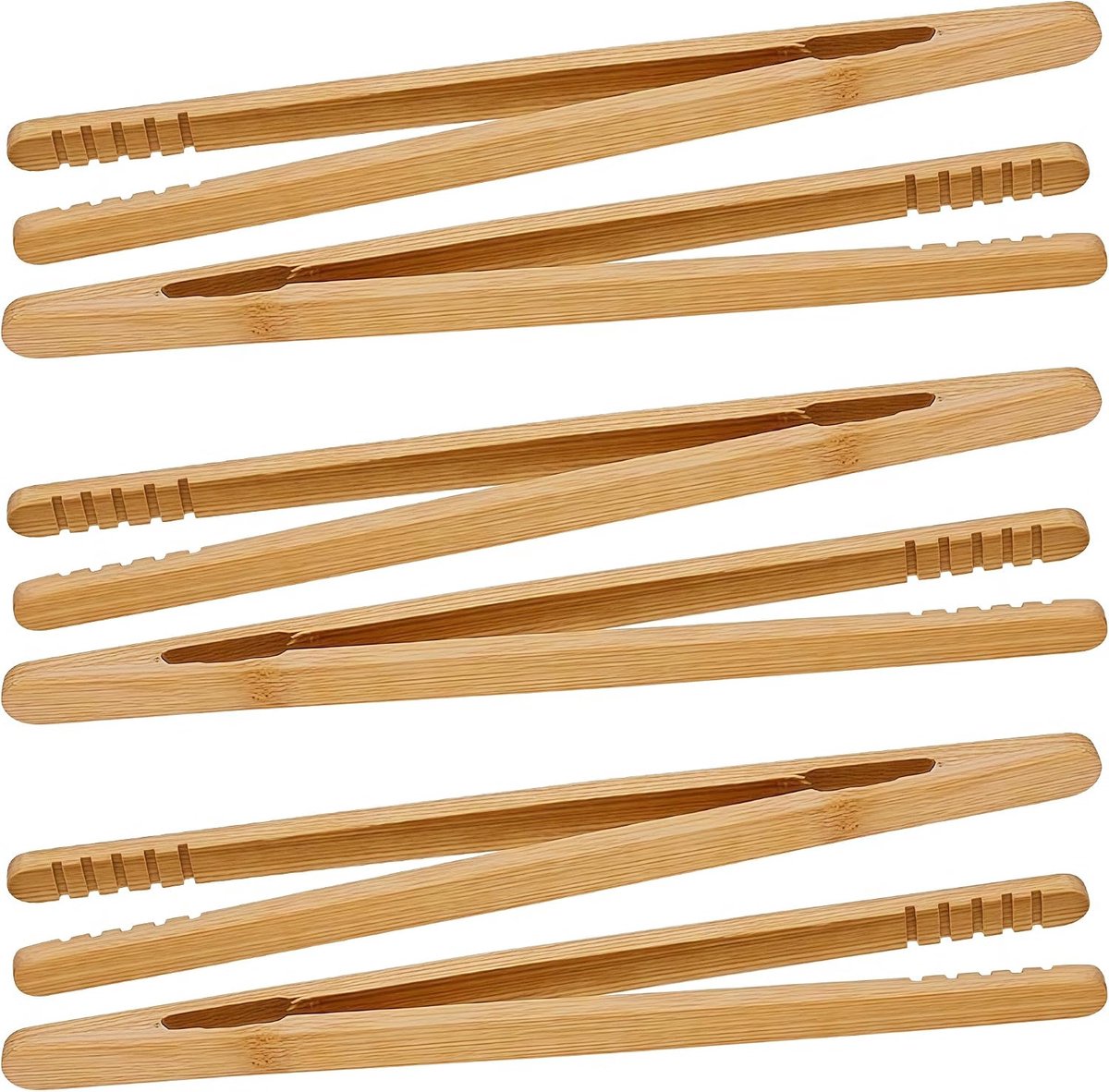 Houten grilltangen set - 6-delige bamboe tangen - stevig en duurzaam - perfect voor barbecue - SnelShoppen