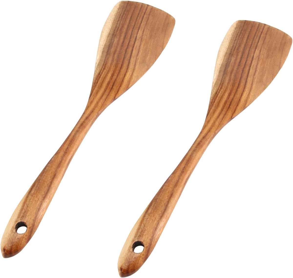 Houten Spatel, Houten Spatel voor Koken Natuurlijk Hout Niet Stick Kookspatel Kookgerei Hittebestendige Keuken Roerbak Gebruiksvoorwerpen (2 stks 31,5 x 7,5 cm)