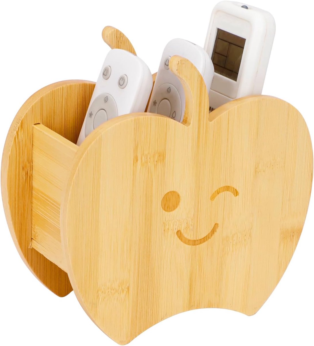 houten afstandsbedieningshouders voor de bank, Apple TV-afstandsbedieningshouder met 3 vakken, bureaupennenhouder, bureau-organizer, opbergdoos voor thuis, kantoor, nachtkastje (16x6x8 cm)