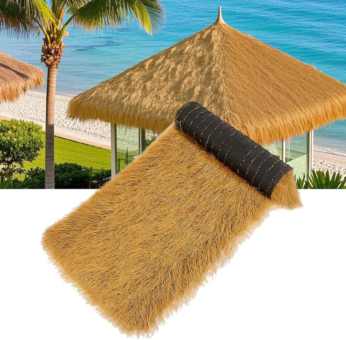 Rieten Dakbedekking, Synthetisch Rieten Gras, Mexicaans Strodak, Met Dichte En Stevige Grasvezels, Voor Tiki Bar Hut Strandtuin Feestdecoratie Schuurdak(Size:1×1m（3.28×3.28ft）)