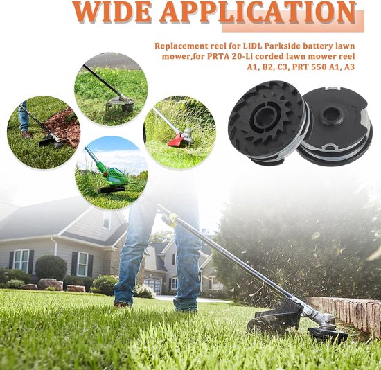 Spoelen met 2 doppen trimmerspoelen vervangende spoelen 2 x 4 m 1,6 mm (6 spoelen + 2 doppen) - Voor LIDL Parkside elektrische en accu grastrimmer PRT 550 A1, A3; PRTA 20-Li A1, B2, C3 — afbeelding 5