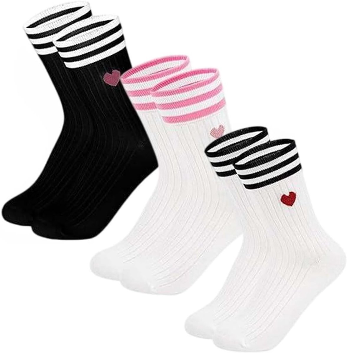 3 paar badstof sokken dames badstof sokken hart dames sportsokken geschikt voor yoga school gym casual sokken 35-39 zwart wit roze