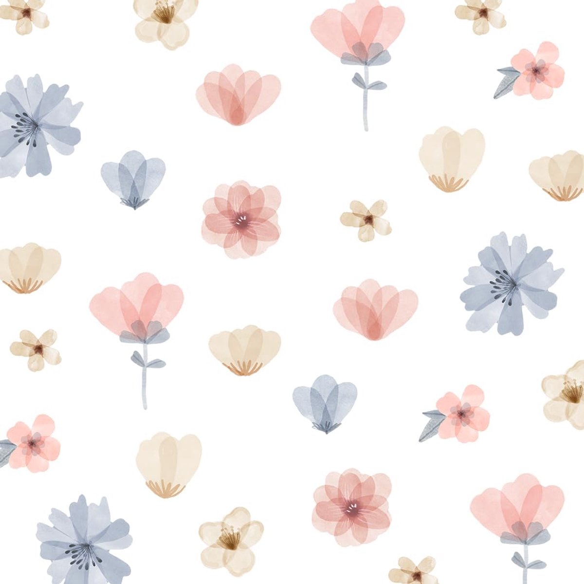 Muursticker voor kinderkamer - Kinderkamerdecoratie - Muursticker voor kinderkamer meisjes - Wanddecoratie - Roze, crèmeblauw, roze en blauwe bloemen, 35 stickers