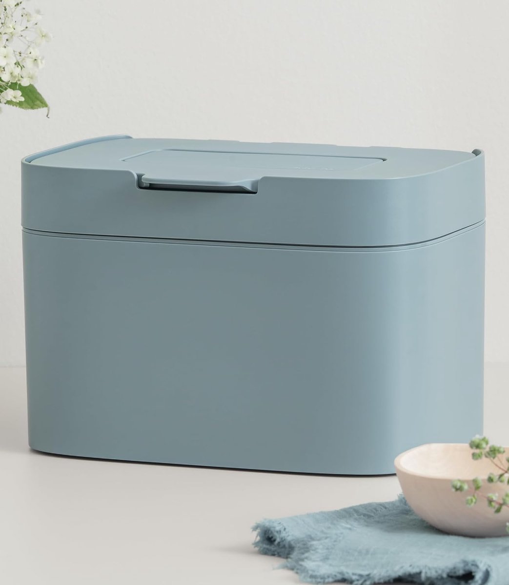 Bio Prullenbak 'Elin' | 4,5L Compost Bin met Deksel & Koolstoffilter | Geurvrij en Vaatwasbestendig, met Binnenemmer | Compacte Vuilnisbak voor de Keuken | Steenblauw