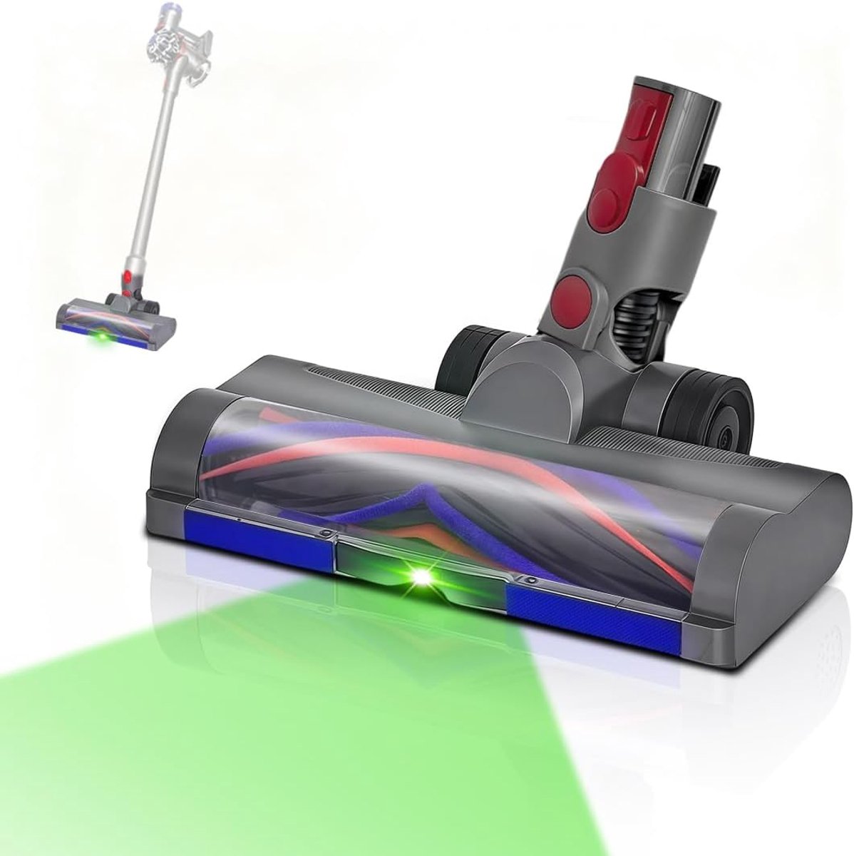 LED-Borstel Accessoires is Compatibel met Dyson V7, V8, V10, V11 en V15 Modellen. Deze Vloerborstelkop Heeft Antiknoop- en Antistatische Eigenschappen en is Geschikt voor Harde Vloeren en Tapijten.