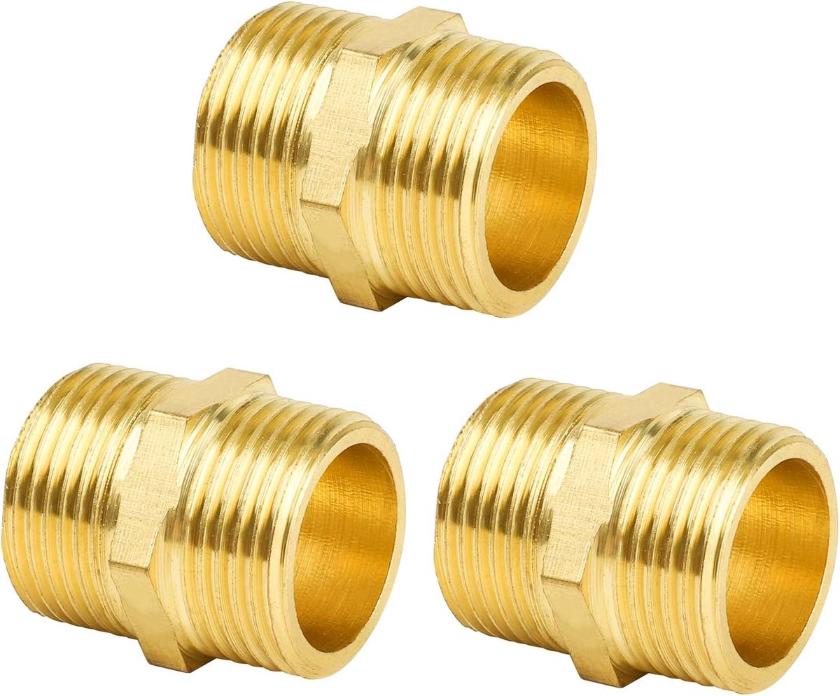 PRO Dubbele nippel G3/4 inch (Ø 25,7 mm) messing buitendraad, 3 stuks dubbele nippels zeskant verbindingsstuk, met PTFE-afdichtband, dubbele nippel messing fittingen geschikt voor drinkwater