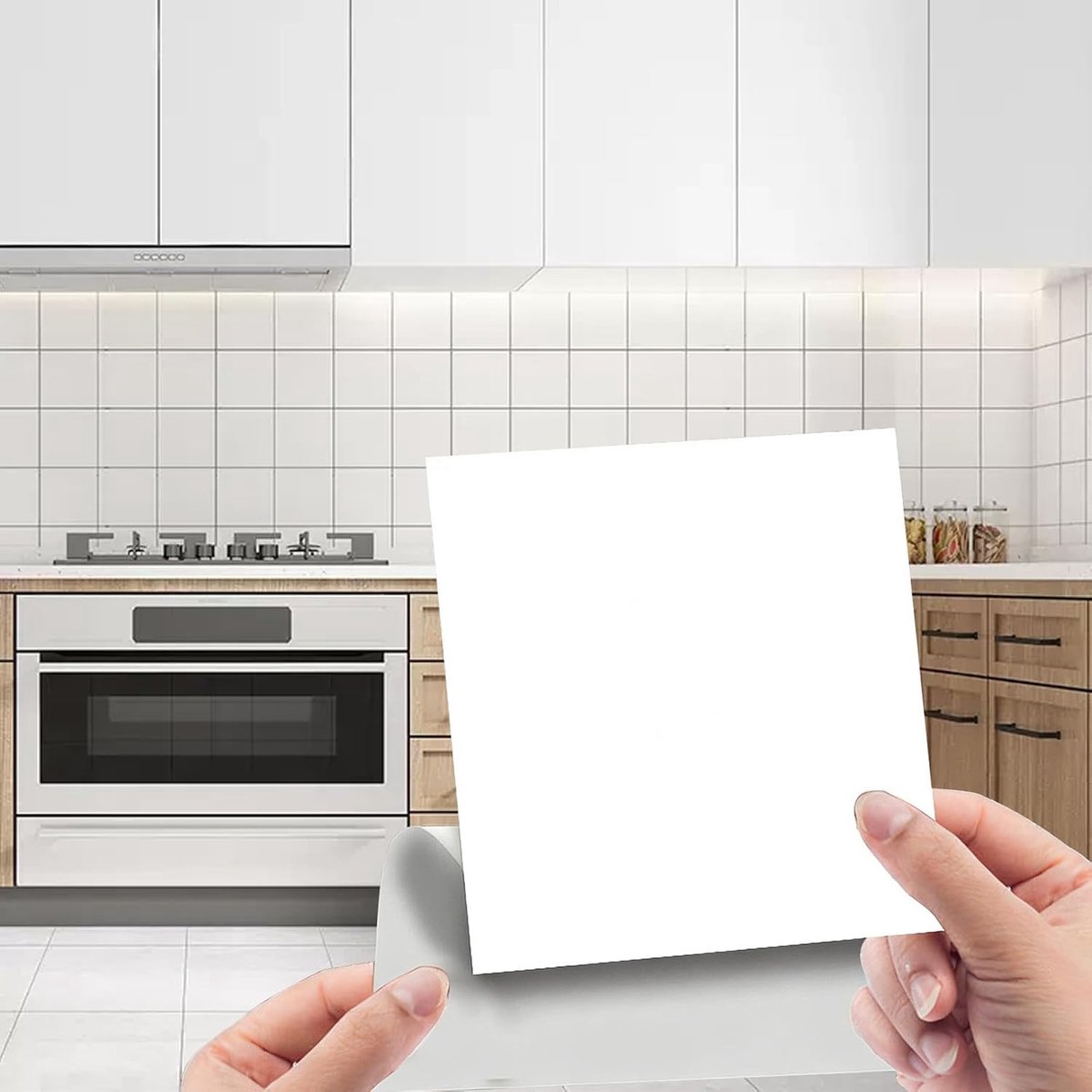 Tegelstickers 15 x 15 cm, tegelfolie, waterdicht, keuken, zelfklevend, badkamertegelsticker, vinyl, vinylvloer, zelfklevende achterwand, laminaatvloer (wit, 96 stuks)