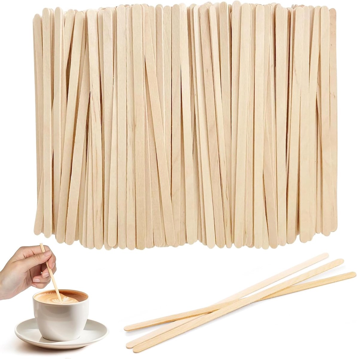 Houten koffieroerstaafjes, 14 cm lang, van hout, wegwerp, koffiestaafjes, houten roerder voor thee en koffie, melk, sap, houten stokjes om te knutselen