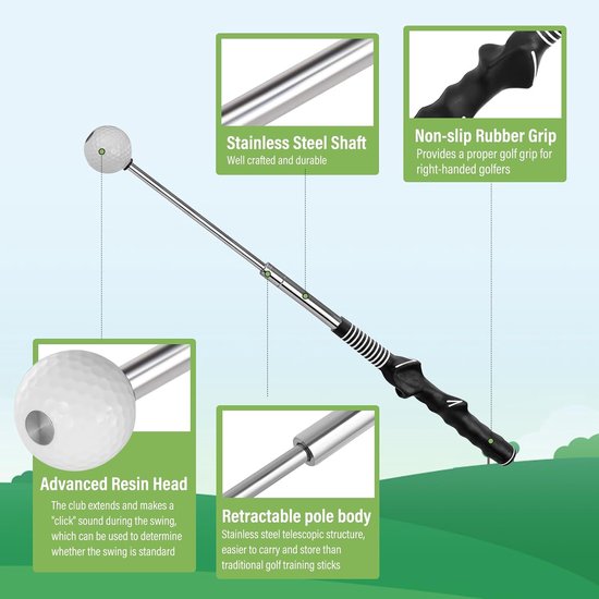 Trainingshulp & Oefenstick - Telescopisch met Click Feedback, Grip Hulp - Voor Rechtshandigen, Binnen & Buiten, Tempo, Chipping, Swing - Ideaal voor Beginners — afbeelding 2