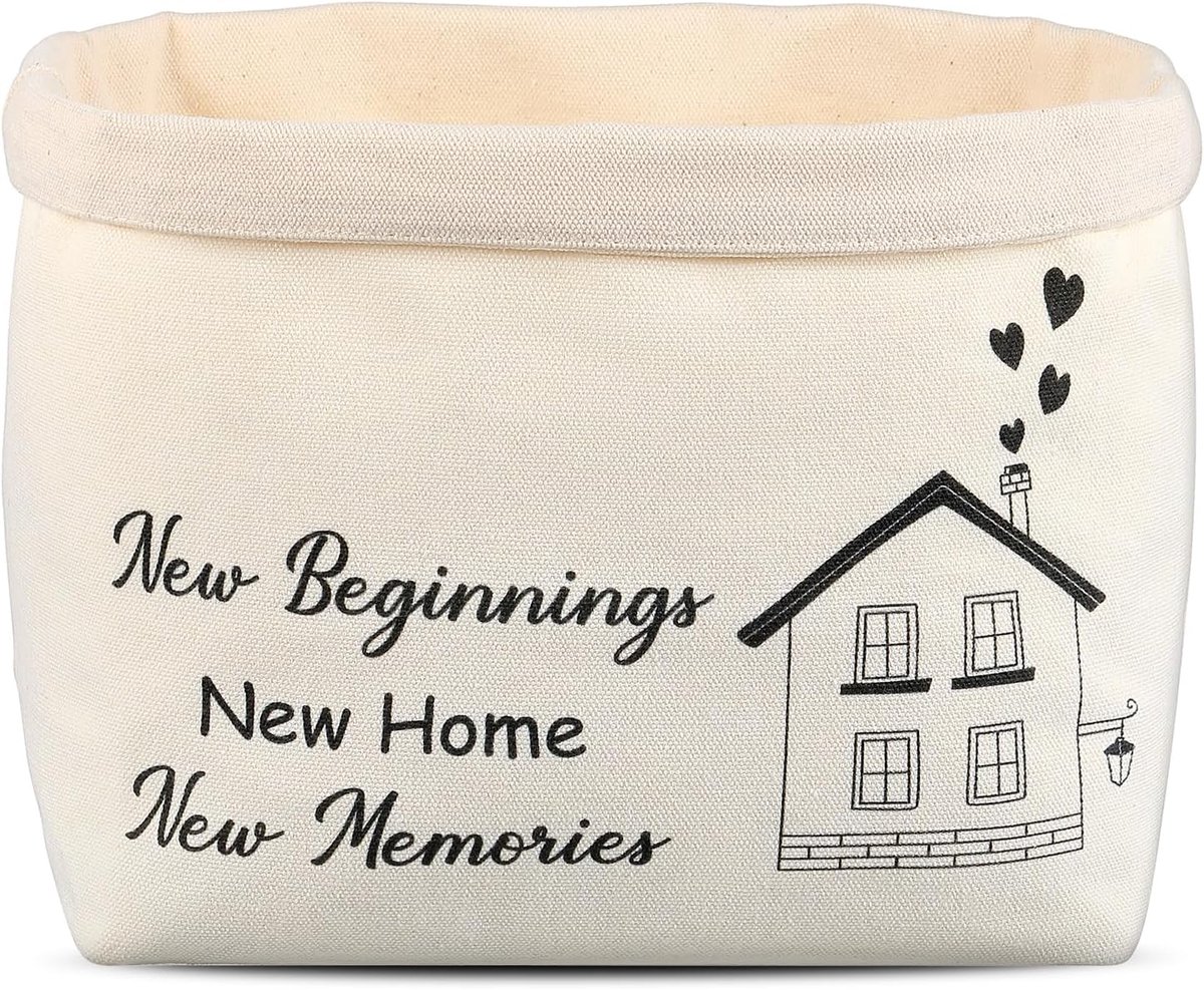 broodmand New Beginnings Home Memories cadeau voor verhuizing of uittrekken broodjesmandje inwijdingsgeschenk broodtas cadeau-idee voor intrek broodmand van stof (wit)