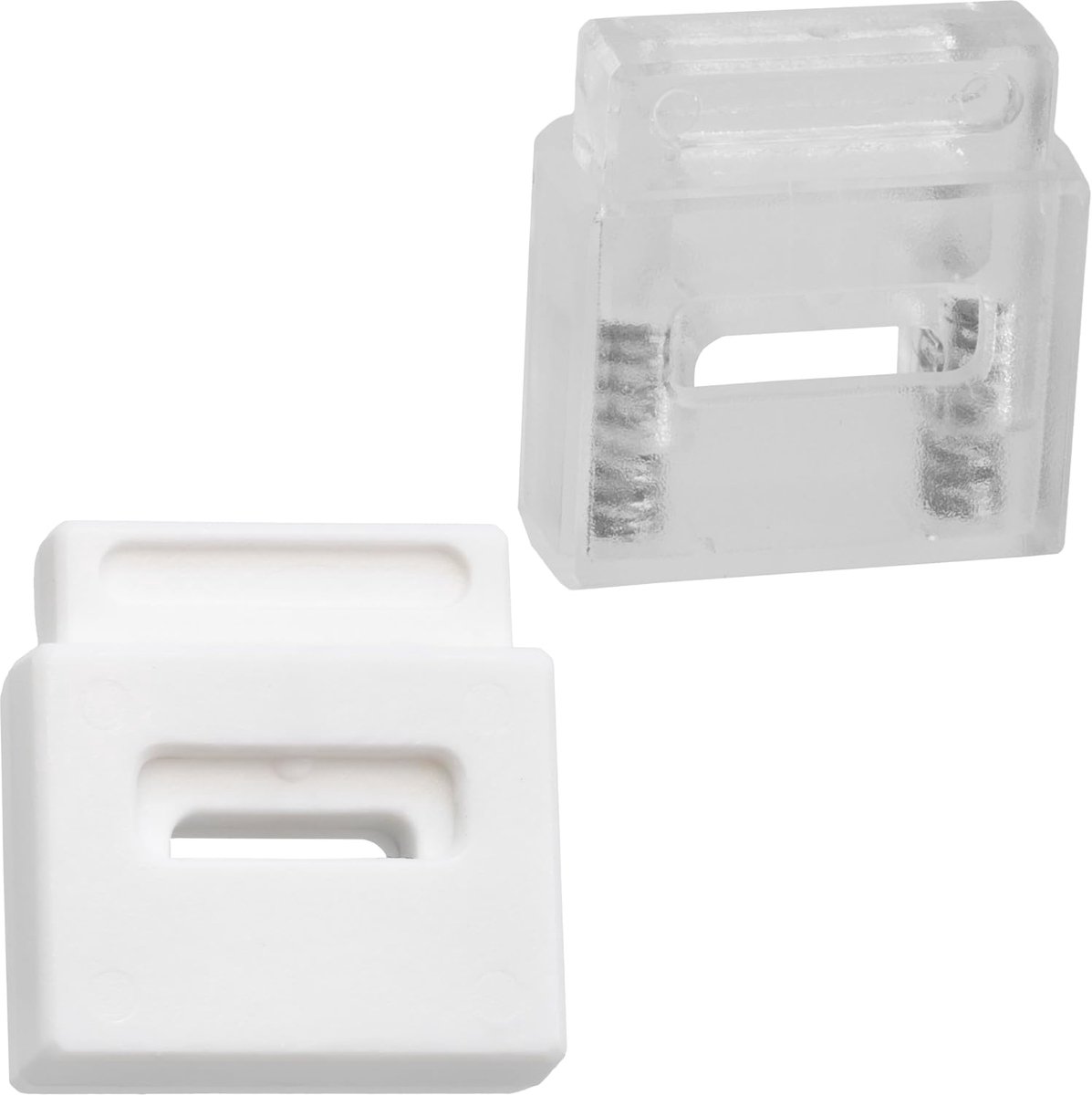 - Set van 12 vierkante koordstoppers met veer en 1 gat - stop koordklem koordstopper - opening 13x4 mm - van kunststof - kleur wit en transparant wit