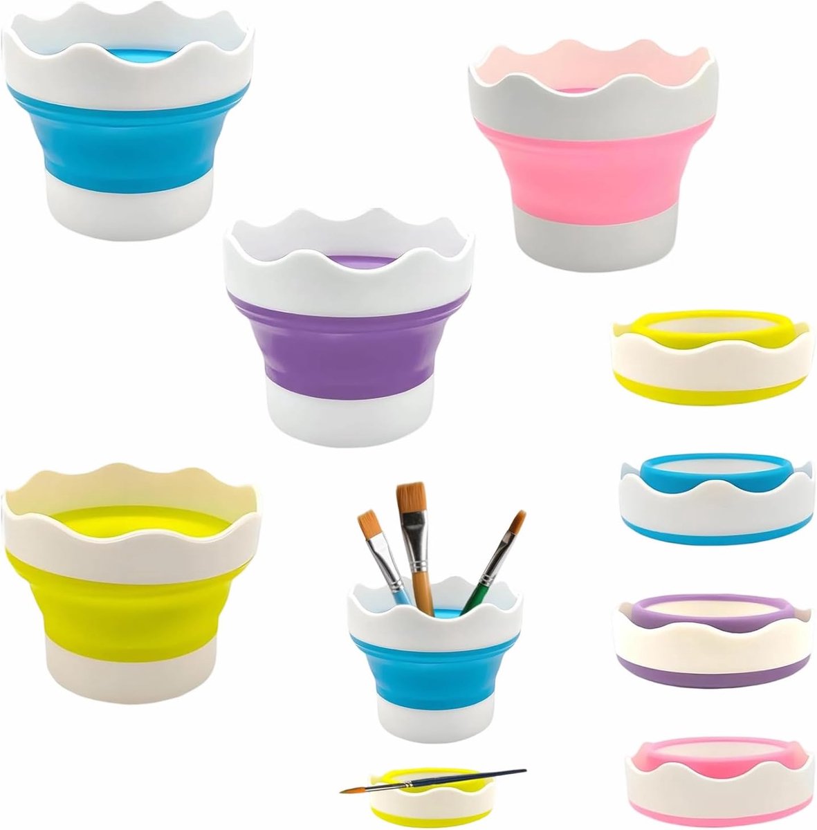 4 stuks waterbekers voor kwasten, siliconen opvouwbare penseelbeker, draagbaar | Schilderkwasten, wasemmer, schilderbeker voor aquarel, acryl, olieverfschilderij