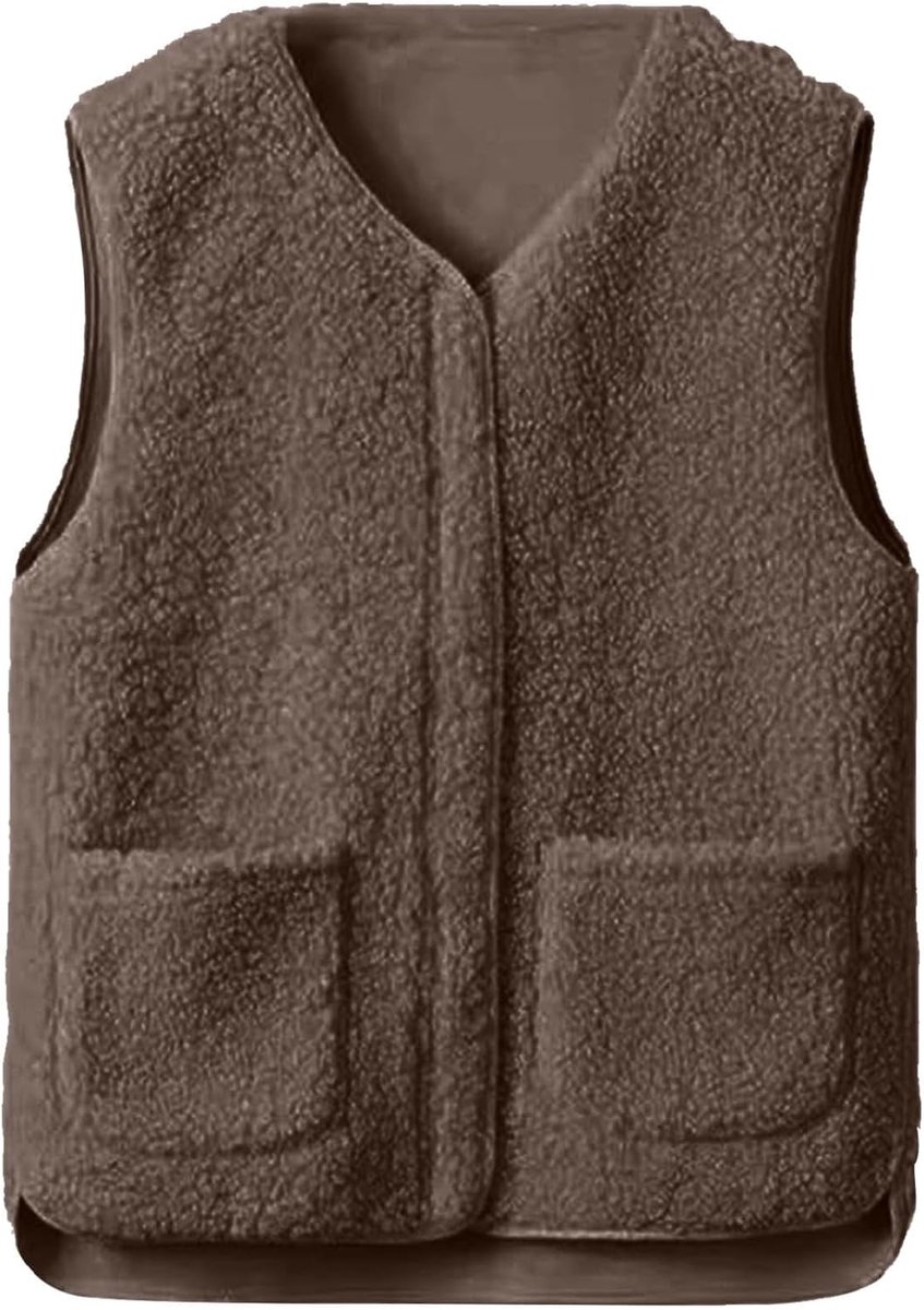 Fleecevest voor dames met ritssluiting, wintervest, elegant vest, dames, licht, thermisch, mouwloos, teddyjas, V-hals, winterjas, herfst, warm, ultralicht, met zakken