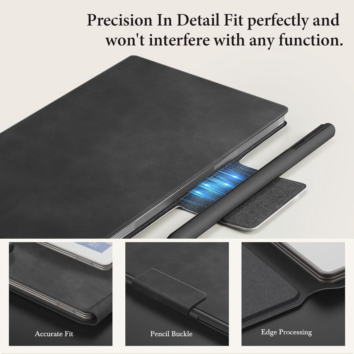 Hoes voor Remarkable Paper Pro Move, premium leer folio, inklapbare penhouder, automatisch aan/uit, microvezelvoering, flapontwerp, sterke magneet (Huidgevoel grijs)