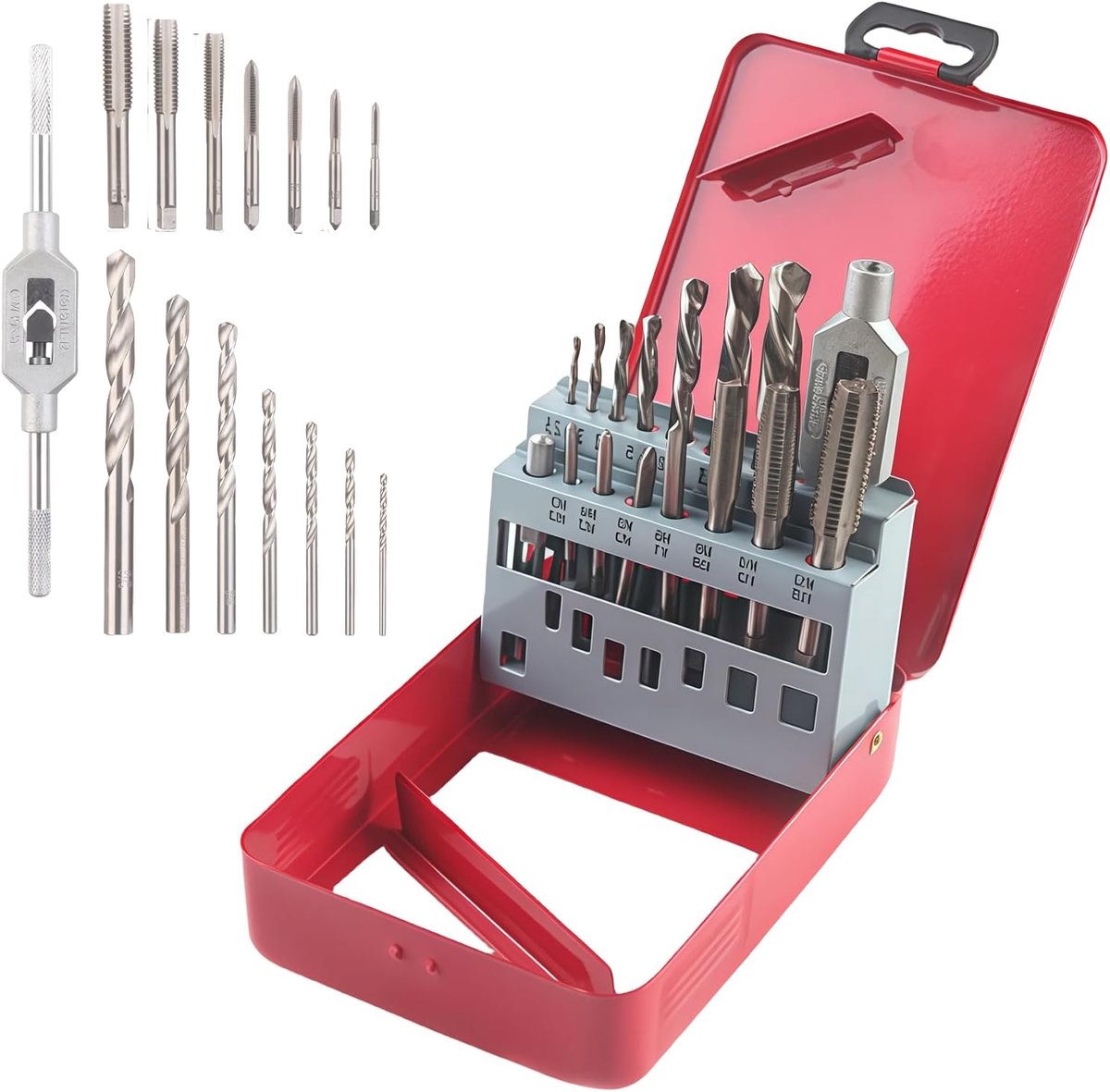 Schroefdraadsnijset, 15-delig, machine-schroefdraadboor HSS M3 - M12, kerngatboor, insnijdende schroefdraadboor met windijzer, draadsnijset, machinale draadsnijder metrisch