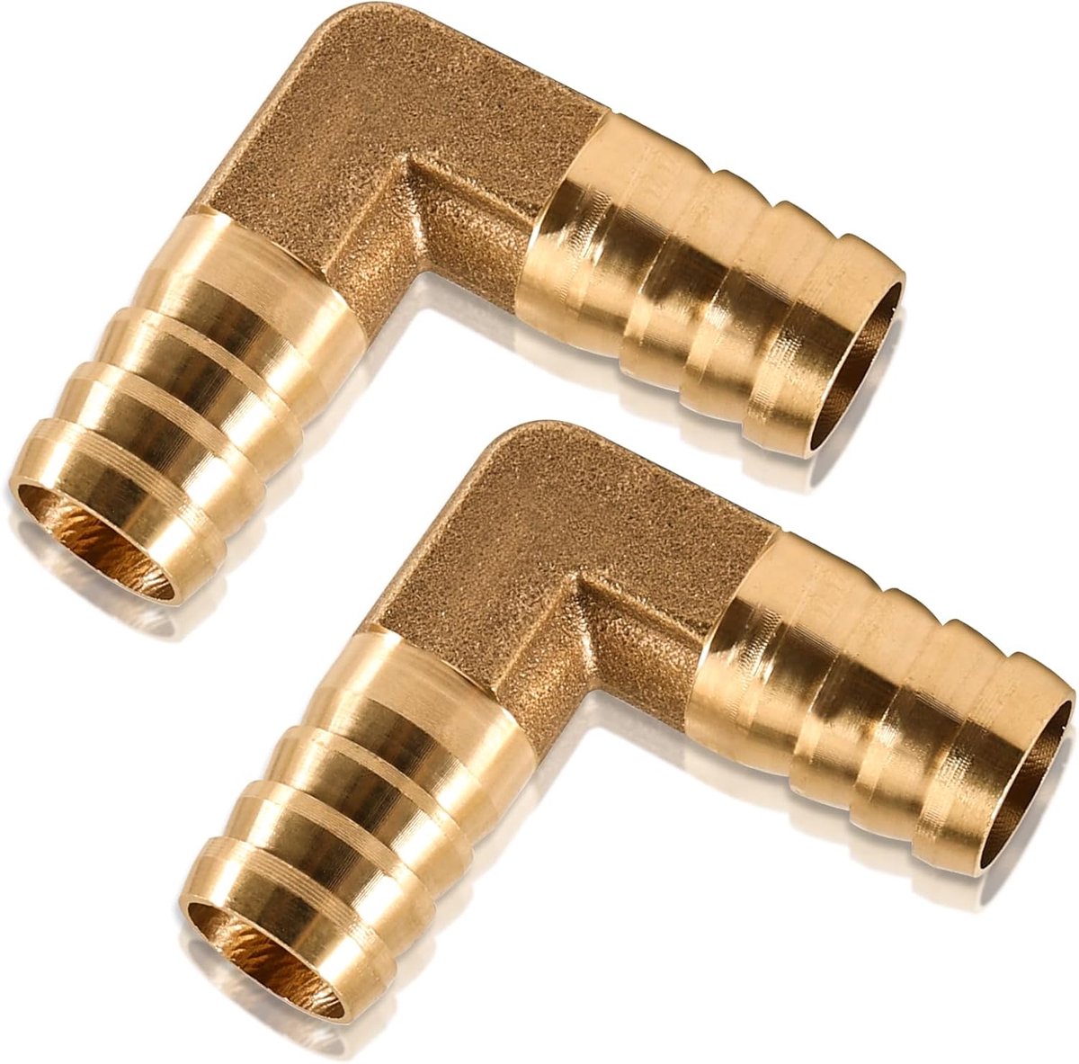 2 stuks L-stuk slangaansluiting, 16 mm messing L-stuk weerhaak, 16 mm weerhaak voor hoekpijpverbinder, 2-weg slangaansluiting, voor water, brandstof, olie, lucht