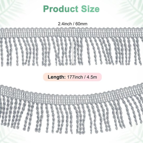 METERXITY 5 Yards Gordijn Franjes Franje Trim, 6 cm Brede Polyester Franje Boho Kant Naaien Franje Trimmen Kwastje Franje Trim voor Tassen/DIY Decoratie/Rok/Bank/Kleding [Zilver] — afbeelding 2