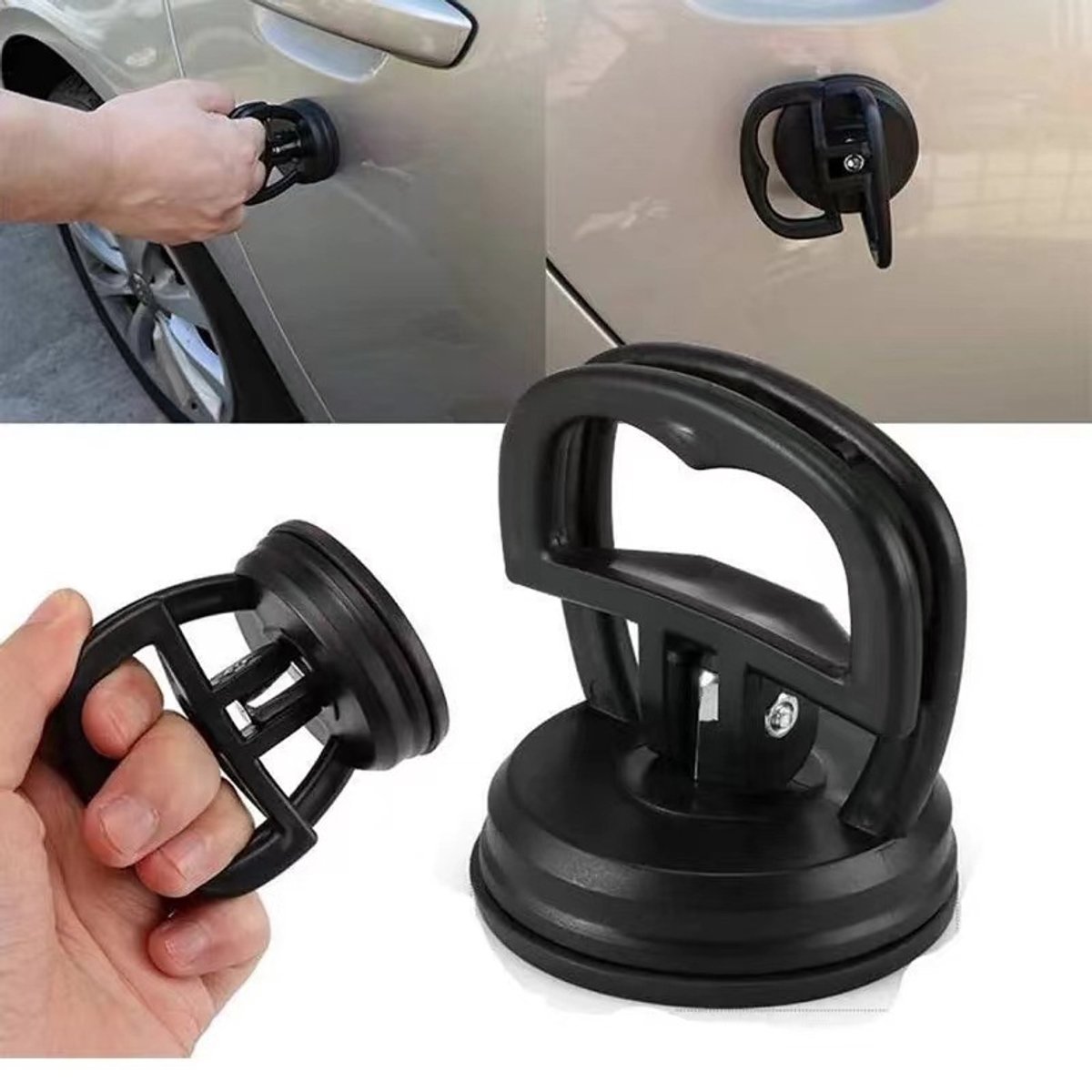 KZQ 2-delige zuignap deuktrekker voor auto - Groot en klein formaat - Met handgreep voor carrosserie glas en tegels - Eenvoudig deuken verwijderen en objecten verplaatsen - Zwart