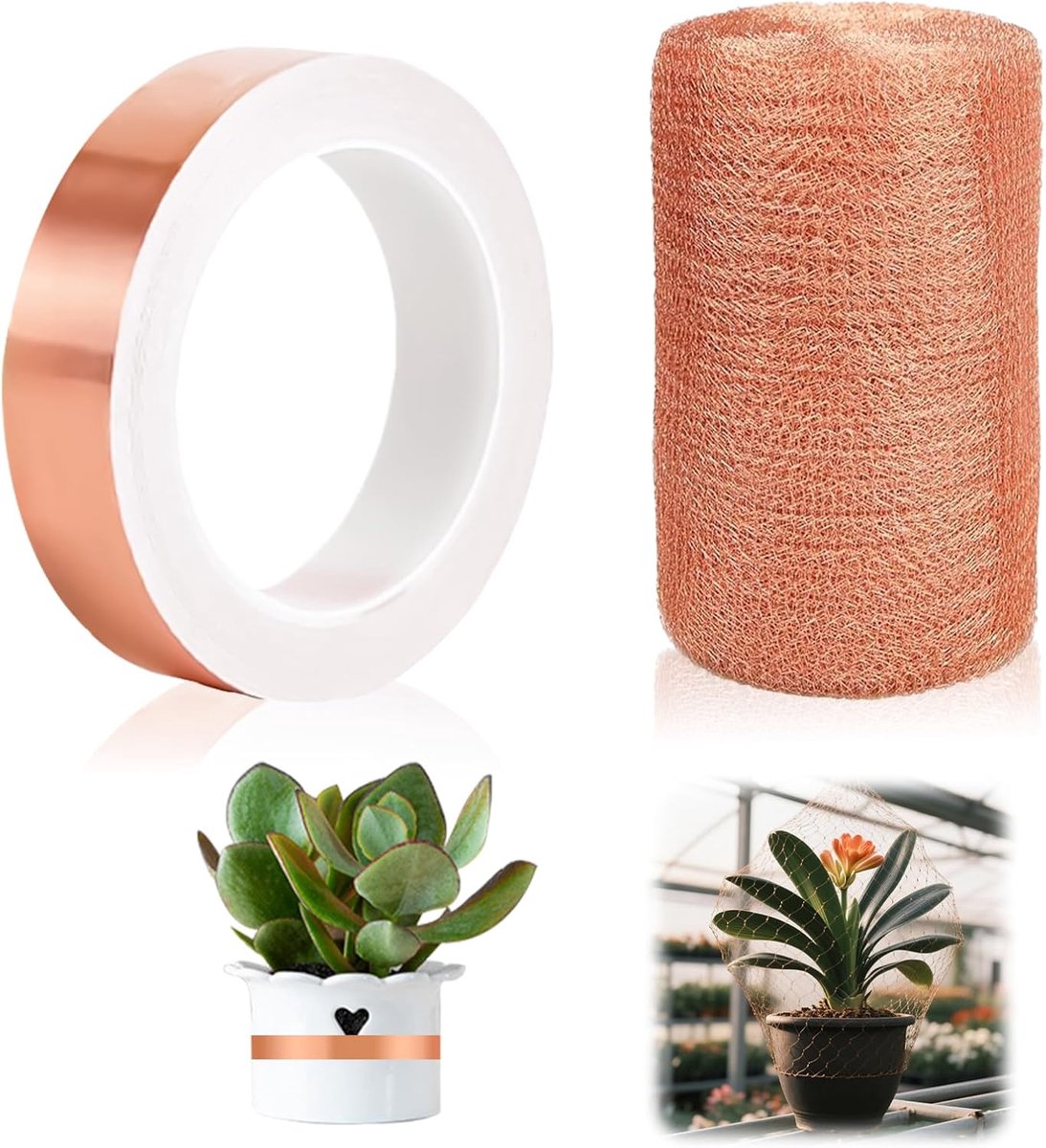 koperband 30 mm x 20 m + dubbellaagse slakkenafweer, koperen omheining, 12,7 cm x 3 m, slakkenhek, zuiver koperwol voor tuin, slakkenafweer