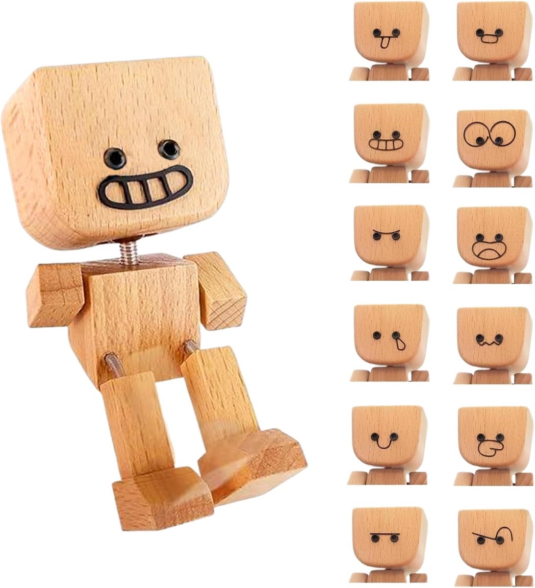 wiebelend houten figuur, wiebelende houten figuren, wiebelvoeten houten pop auto houten figuren, met 12 magnetische gezichtsuitdrukkingen, als auto-ornament, grappige wiebelkop auto dashboard