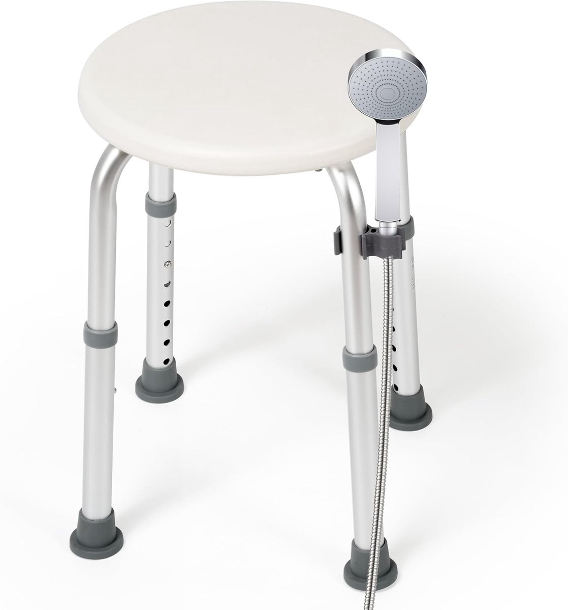 Shower Stool, 34-52 cm, 136 kg, Aluminium, Non-Slip | High-strength alum, non-slip, ht 34-52cm, 136kg, lightweight, elderly/pregnant/disabled.
