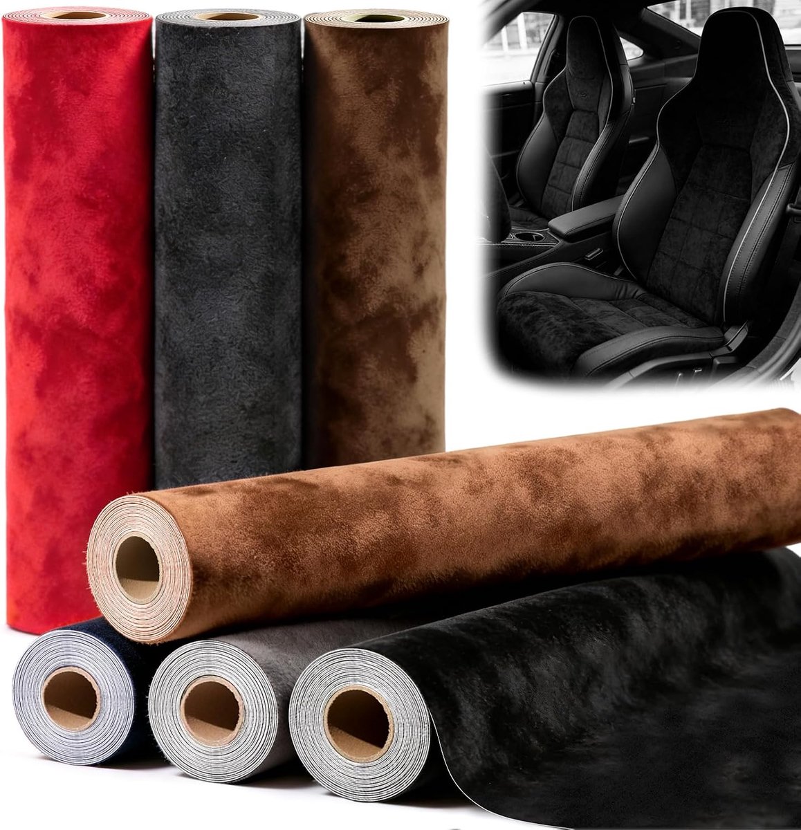 Stof, zelfklevend, voor cockpit, 43 x 300 cm, dakhemel, stof, zwart, autohemelstof, zelfklevend, interieur, stretch, rekbare folie, suède-look, kunstleer, velours, voor auto en huis