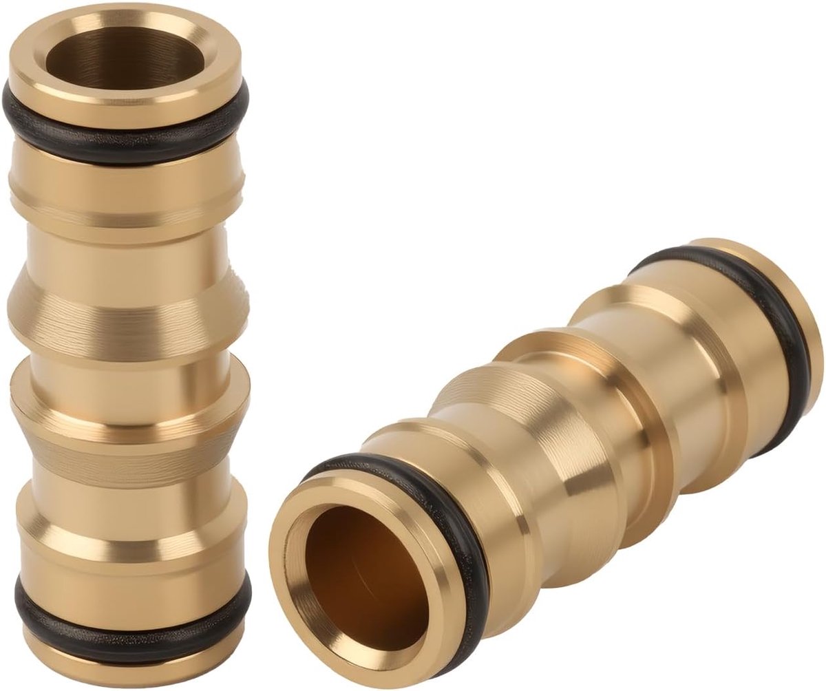 2 stuks tuinslangaansluitingen van messing, slangaansluiting van messing, messing verbindingen, mannelijke connectoren met dubbele uiteinde, compatibel met 1/2 inch slangen voor irrigatie en tuinieren